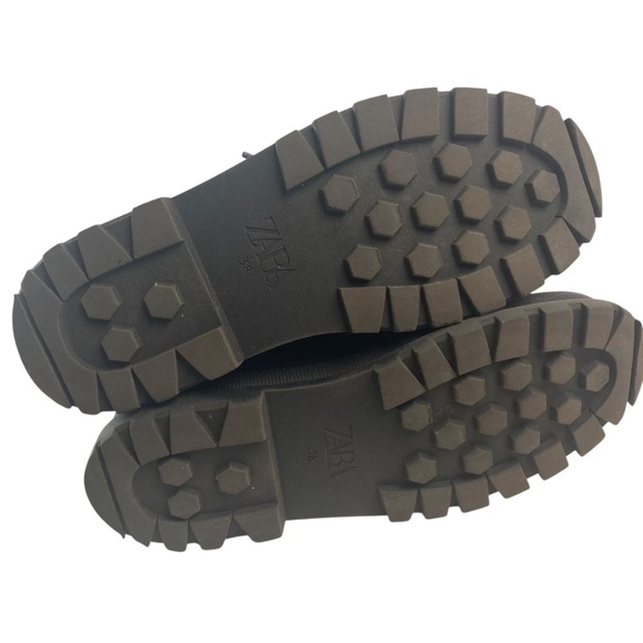 ZARA Women Black Platform Chunky Ankle Biker Boots Faux Leather 38 - Picture 5 of 11